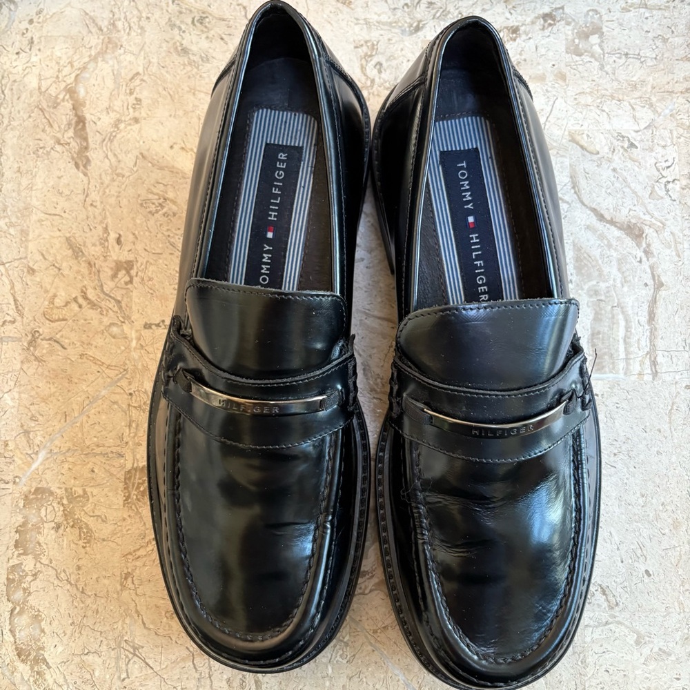 Vintage Black Leather Loafer Tommy Hilfiger Italy Size 10